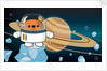 Space Ted in his space suit, standing on ice with Saturn in the background by Anonymous