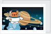 Space Ted in his space suit, standing on ice with Saturn in the background by Anonymous