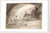 London Bridge, and tip of tower of Southwark Cathedral, from north bank of River Thames (site of Adelaide House) with workmen under archway by Unknown