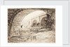 London Bridge, and tip of tower of Southwark Cathedral, from north bank of River Thames (site of Adelaide House) with workmen under archway by Unknown