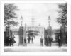 Entrance to Greenwich Hospital School with the drill ship 'Fame' and Queen's House beyond by unknown