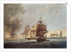 To the Officers, Seamen & Marines of His Majesty's Ships Amphion, Cerberus, Volage & Active, This Plate represents...blowing up of the French Commodore, off the Island of Lissa, in the Adriatic, on the 13 March 1811 by G. Webster