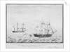 A view of the prize ship 'Orion' and the 'Margarite' and 'Ann' just at the moment her foremast caught fire xixteen leagues southward of the island of Iceland, circa 1808 by Jorgen Jorgensen