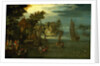 A busy river scene with Dutch vessels and a ferry by Jan Brueghel the Elder