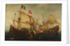An English and a Dutch ship attacking a Spaniard by Aert Anthonisz