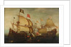 An English and a Dutch ship attacking a Spaniard by Aert Anthonisz