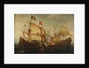 An English and a Dutch ship attacking a Spaniard by Aert Anthonisz