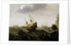A ship in a rough sea by Cornelisz Verbeecq