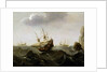 A ship in a rough sea by Cornelisz Verbeecq