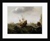 A ship in a rough sea by Cornelisz Verbeecq