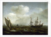 A Dutch ship and fishing boat in a fresh breeze by Hendrick Cornelisz Vroom