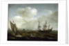 A Dutch ship and fishing boat in a fresh breeze by Hendrick Cornelisz Vroom