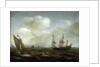 A Dutch ship and fishing boat in a fresh breeze by Hendrick Cornelisz Vroom