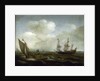 A Dutch ship and fishing boat in a fresh breeze by Hendrick Cornelisz Vroom