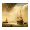 A ship in a calm sea by Abraham de Verwer