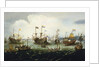 The return of the Dutch East India Fleet, 1 May 1599, the 'Hollandia', 'Mauritius', 'Amsterdam' and 'Duykfen' in harbour by Andries van Eertvelt