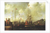Harbour scene: Spanish ships approaching a jetty by Sebastian Castro