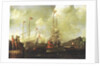 Harbour scene: Spanish ships approaching a jetty by Sebastian Castro