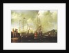 Harbour scene: Spanish ships approaching a jetty by Sebastian Castro