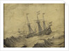 A Dutch ship in a stormy sea by Experiens Sillemans
