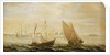 A yacht and a small vessel underway off a Dutch harbour by Cornelisz Verbeecq