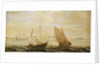 A yacht and a small vessel underway off a Dutch harbour by Cornelisz Verbeecq
