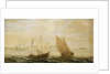 A yacht and a small vessel underway off a Dutch harbour by Cornelisz Verbeecq