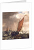 A Dutch ferry boat before a breeze by Simon de Vlieger