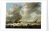 Fishing boats in a rough sea by Simon de Vlieger