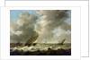 Fishing boats in a rough sea by Simon de Vlieger