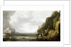 Dutch ships revictualling off a rocky coast by Simon de Vlieger
