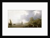 Ships becalmed on a rocky coast by Simon de Vlieger