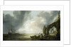 Dutch men-of-war off a craggy coast by Simon de Vlieger