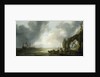 Dutch men-of-war off a craggy coast by Simon de Vlieger