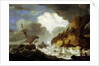 A Dutch ship foundering off a rocky coast by Hendrick Staets