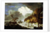 A Dutch ship foundering off a rocky coast by Hendrick Staets