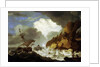 A Dutch ship foundering off a rocky coast by Hendrick Staets
