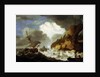 A Dutch ship foundering off a rocky coast by Hendrick Staets