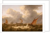 Fishing boats in a choppy sea by Cornelisz Leonardsz Stooter