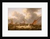 Fishing boats in a choppy sea by Cornelisz Leonardsz Stooter