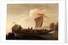A ferry boat on a calm sea by Pieter de Bloot