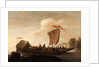A ferry boat on a calm sea by Pieter de Bloot