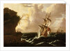 A Dutch ship in a storm by Matthieu van Plattenberg