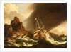 A fleet of East Indiamen at sea by Matthieu van Plattenberg