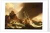 A fleet of East Indiamen at sea by Matthieu van Plattenberg
