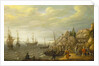 Dutch ships at anchor off a fortified Scandinavian town by Adam Willaerts