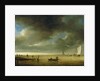 Fishermen on shore hauling in their nets by Julius Porcellis