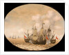 A Dutch ship engaged with two Spanish ships by Pieter Cornelisz van Soest
