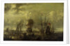 Dutch men-of-war and fishing boats in harbour by C.W. Monogrammist