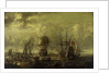 Dutch men-of-war and fishing boats in harbour by C.W. Monogrammist